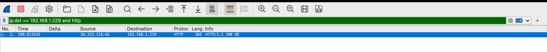 Only one packet matches both conditions: the HTTP/1.1 200 OK coming back from neverssl.com