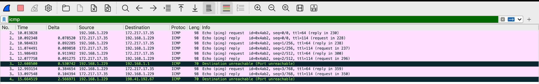 icmp: all 10 packets